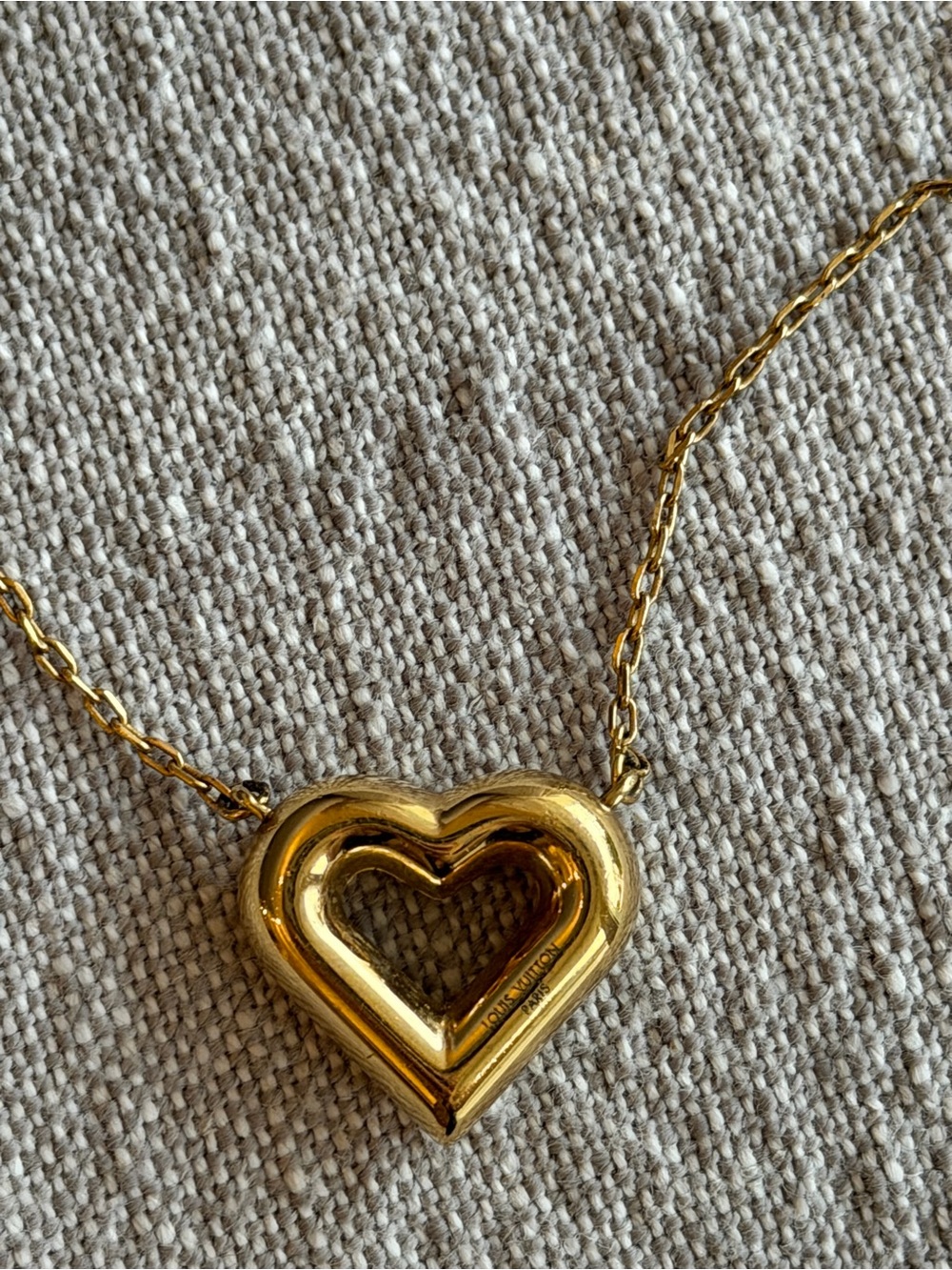 Louis Vuitton Polished Gold Double Heart Pendant Necklace